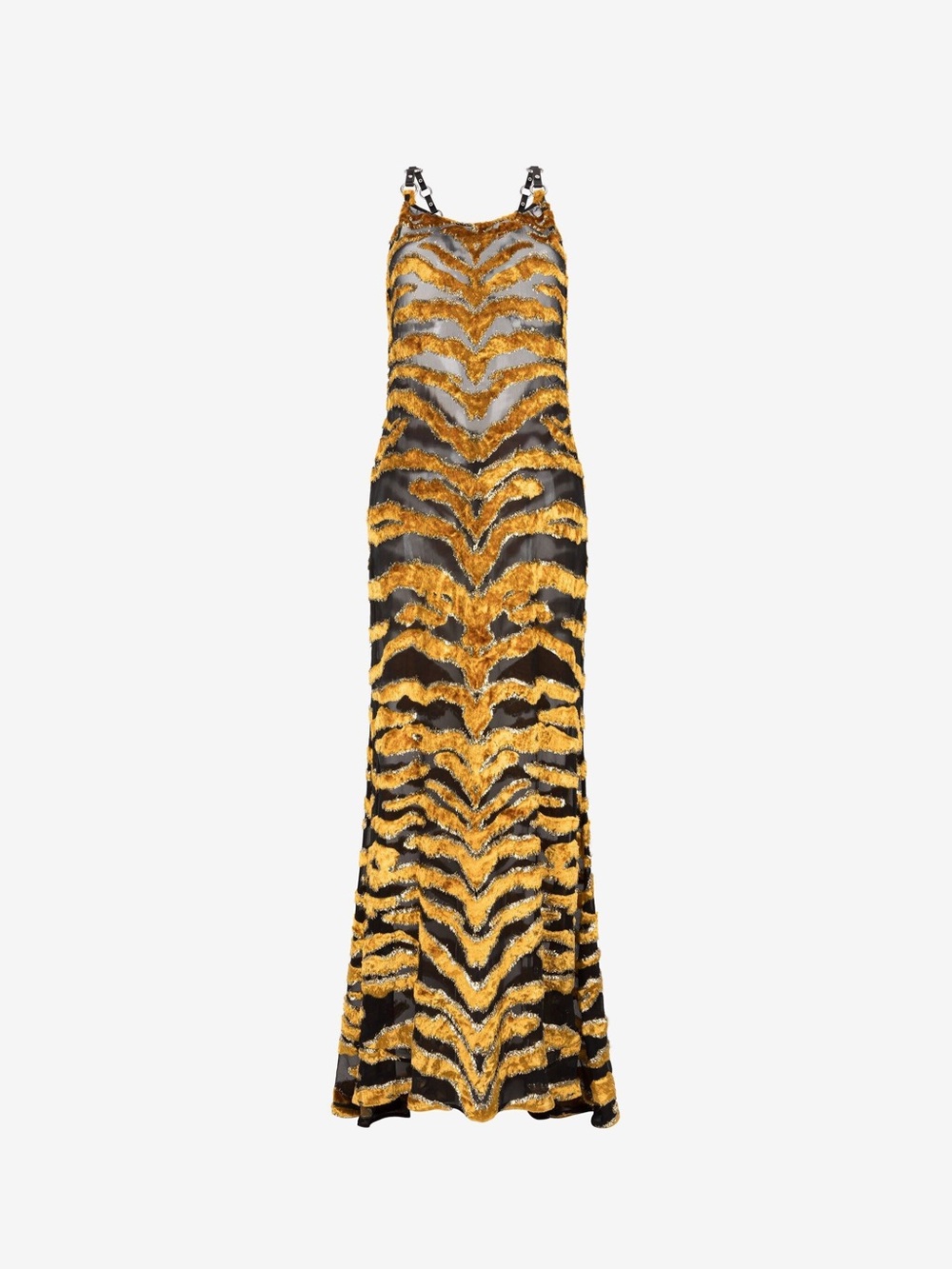 Roberto Cavalli Gold and Black Tiger-Stripe Sequin Maxi Dress - Picture 2 of 5